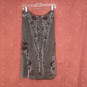 RALPH LAUREN PURPLE LABEL Long Brown Beaded And Sequin Skirt Women's Sz 12